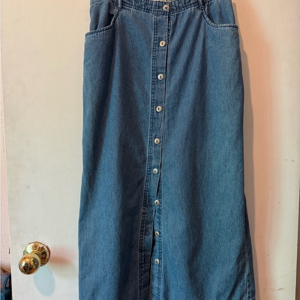Denim Button-Down Maxi Skirt